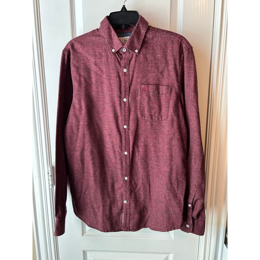 Men's Penguin button-down maroon workwear shirt